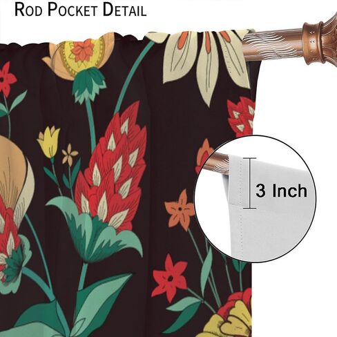 Boho Floral Curtains,Mid-Century Vintage Hand-Painted Multicolor Mandalas Print Rod Pocket Window Treatments Drapes for Bedroom Living Room Kitchen 42x45in in Kuwait