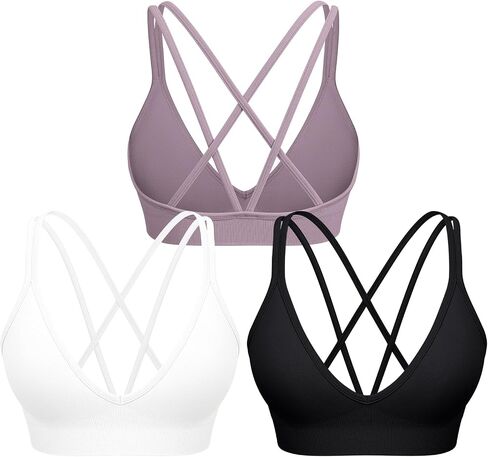 WANAYOU V-Neck Sports Bras for Women Cross Back Padded Yoga Bra Double Spaghetti Strap Workout Bra Sexy Wireless Bralettes in Saudi Arabia