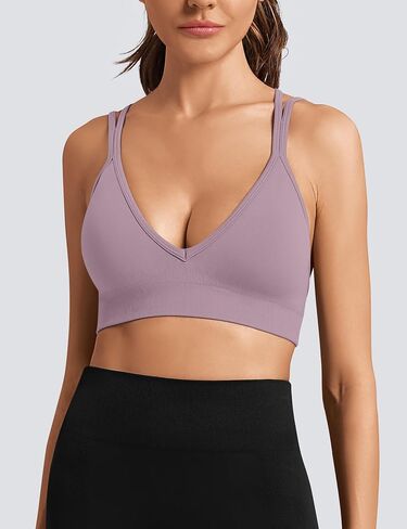 WANAYOU V-Neck Sports Bras for Women Cross Back Padded Yoga Bra Double Spaghetti Strap Workout Bra Sexy Wireless Bralettes in Saudi Arabia