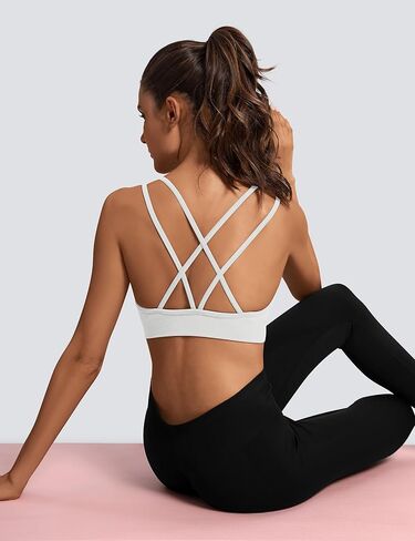 WANAYOU V-Neck Sports Bras for Women Cross Back Padded Yoga Bra Double Spaghetti Strap Workout Bra Sexy Wireless Bralettes in Saudi Arabia