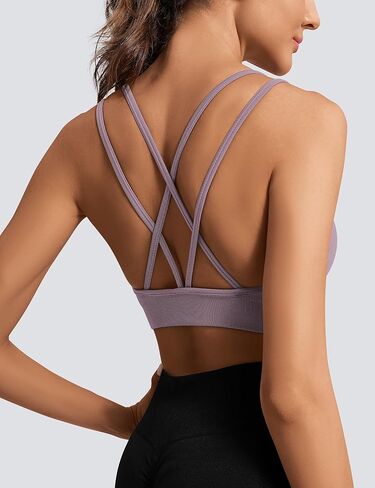 WANAYOU V-Neck Sports Bras for Women Cross Back Padded Yoga Bra Double Spaghetti Strap Workout Bra Sexy Wireless Bralettes in Saudi Arabia