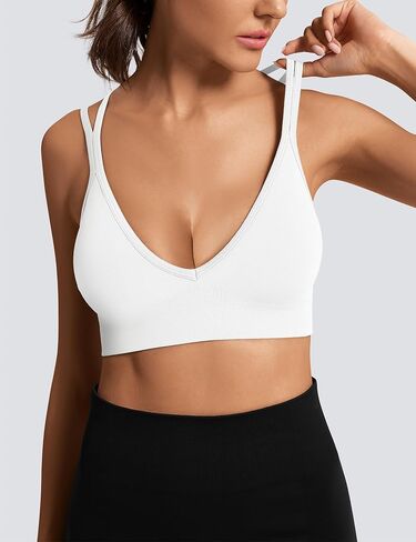 WANAYOU V-Neck Sports Bras for Women Cross Back Padded Yoga Bra Double Spaghetti Strap Workout Bra Sexy Wireless Bralettes in Saudi Arabia