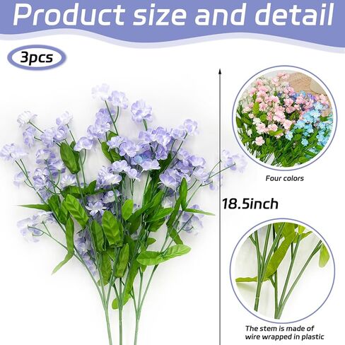 زهور صناعية زرقاء مع سيقان، قطعتان من باقات Forget Me Not Bouquets من الزهور المزيفة للمزهرية، زهور حرير صناعية مقاس 18.5 بوصة نبات خارجي لتزيين المنزل، وباقة الزفاف، ويوم الذكرى in Kuwait