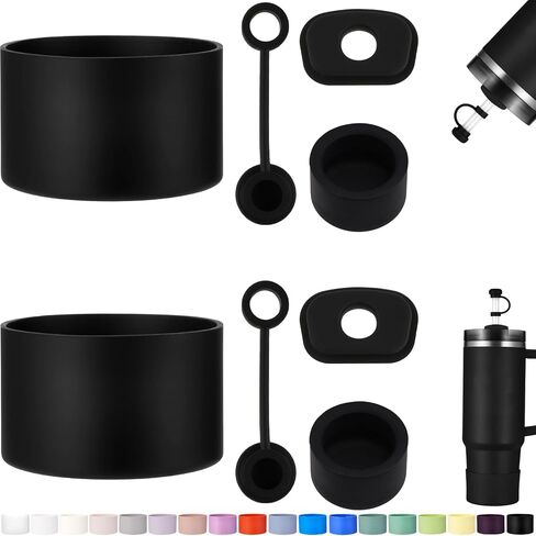 HYZ 8 Piece Stanley Cup Accessories, Silicone Spill Proof Stopper Set and Protective Boot Including Straw Cover Cap for Stanley H2.0 20oz 30oz 40oz Tumbler, Black in Kuwait