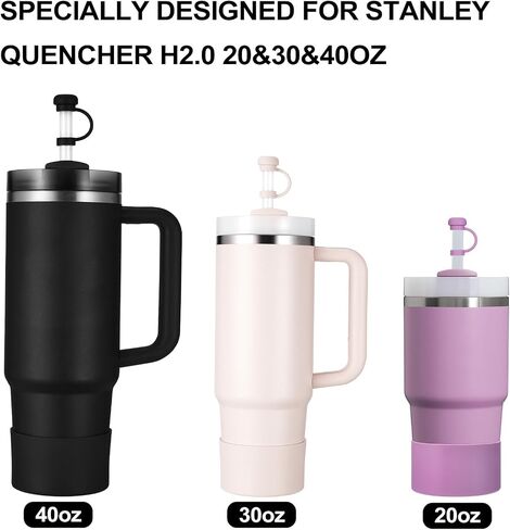 HYZ 8 Piece Stanley Cup Accessories, Silicone Spill Proof Stopper Set and Protective Boot Including Straw Cover Cap for Stanley H2.0 20oz 30oz 40oz Tumbler, Black in Kuwait