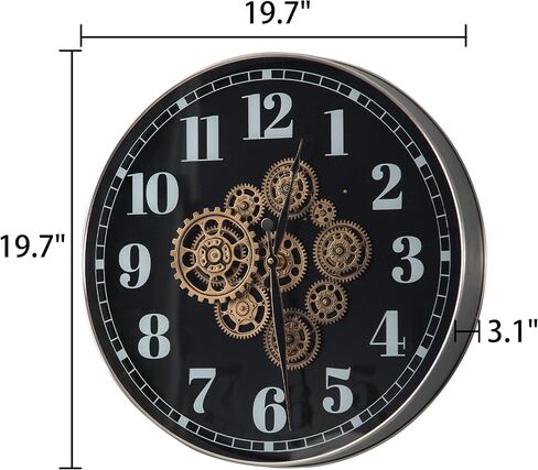 SOFE 20 Inches Large Wall Clocks for Living Room Decor, Real Moving Gear Clock, Battery Wall Clock Silent, Modern Decorative Clock, Arabic Numeral Metal Clock for Wall in Bathroom, Office in Saudi Arabia
