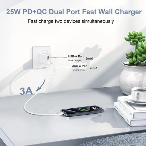 Samsung Z Fold6 Fast Charger Type C Fast Charging for Samsung Galaxy S24 Ultra S23 S22 Plus S21 FE A55 A53 A15 A14 A13 C55 Z Flip6 5 Z Fold 5, Moto 25W Dual Port USB C Charger Block with 6FT C-C Cable in Saudi Arabia