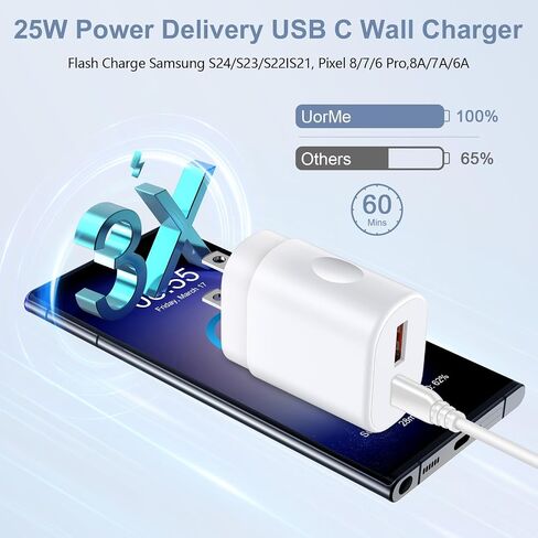 Samsung Z Fold6 Fast Charger Type C Fast Charging for Samsung Galaxy S24 Ultra S23 S22 Plus S21 FE A55 A53 A15 A14 A13 C55 Z Flip6 5 Z Fold 5, Moto 25W Dual Port USB C Charger Block with 6FT C-C Cable in Saudi Arabia