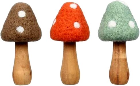 The Bridge Collection 5.5" Wool Mushroom Figurines - Set of 3 - Vintage Mushrooms for Home Decor - Set of Mushrooms for Hippy, Retro, Vintage Decor in Kuwait