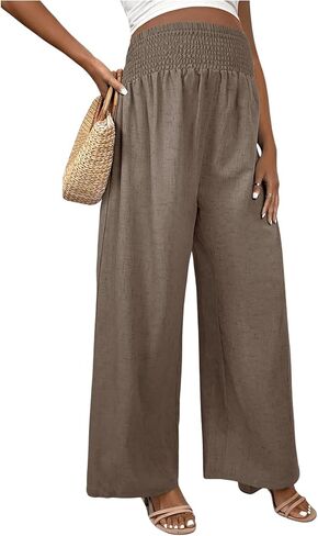 SHENHE Women's Maternity Wide Leg Pants Shirred High Waisted Prenancy Loose Pants Palazzo Pants in Saudi Arabia