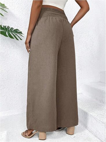 SHENHE Women's Maternity Wide Leg Pants Shirred High Waisted Prenancy Loose Pants Palazzo Pants in Saudi Arabia