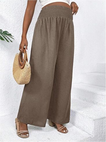 SHENHE Women's Maternity Wide Leg Pants Shirred High Waisted Prenancy Loose Pants Palazzo Pants in Saudi Arabia