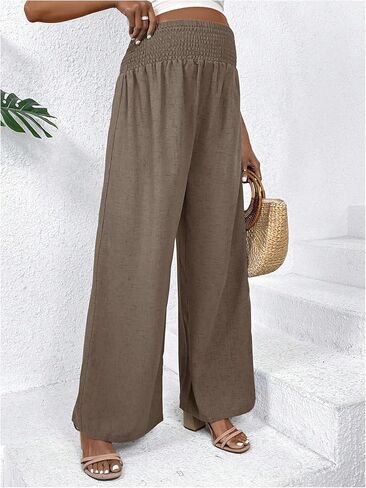 SHENHE Women's Maternity Wide Leg Pants Shirred High Waisted Prenancy Loose Pants Palazzo Pants in Saudi Arabia