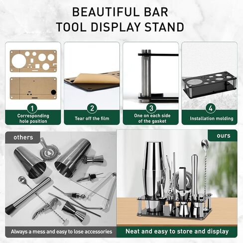 17 Piece Cocktail Shaker Set Mixology Bartender Kit with Wood Stand,Bar Tool Set: Martini Shaker,Jigger,Strainer,Mixer Spoon,Muddler,Liquor Pourers for Drink Mixing Bartending Kit in Saudi Arabia