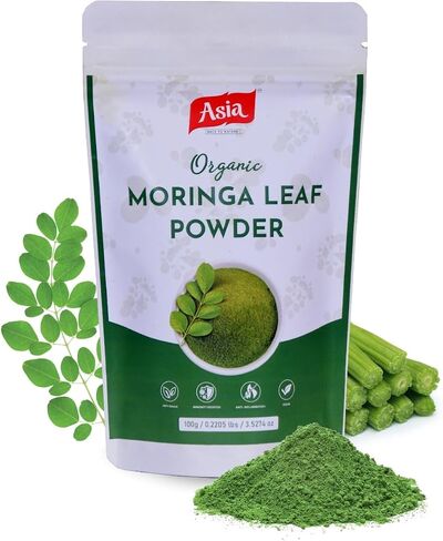Asia Organic Moringa Powder (100g/3.52oz) Moringa Oleifera Leaf Powder - USDA Organic, Gluten Free, Non-GMO | Perfect for Smoothies, Drinks, Tea & Recipes | Packed in Resealable in Saudi Arabia
