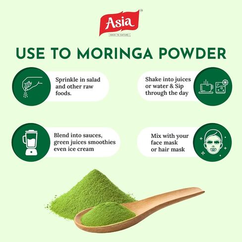 Asia Organic Moringa Powder (100g/3.52oz) Moringa Oleifera Leaf Powder - USDA Organic, Gluten Free, Non-GMO | Perfect for Smoothies, Drinks, Tea & Recipes | Packed in Resealable in Saudi Arabia