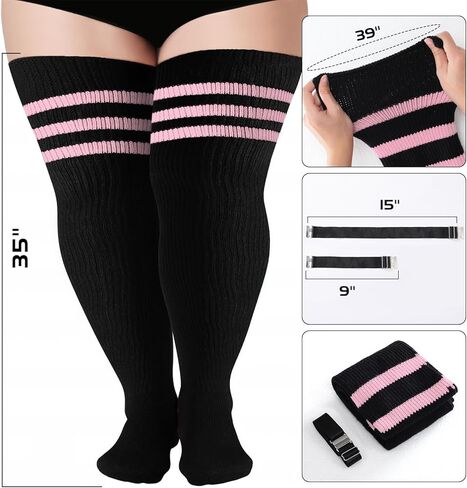 Plus Size Thigh High Socks for Thick Thighs, Extra Long Striped Thigh High Socks for Women in Kuwait