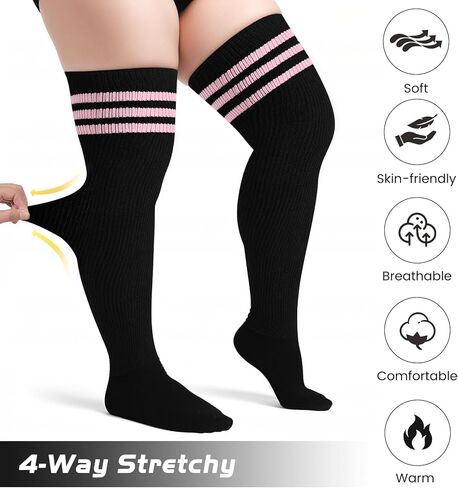Plus Size Thigh High Socks for Thick Thighs, Extra Long Striped Thigh High Socks for Women in Kuwait