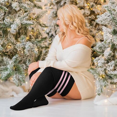 Plus Size Thigh High Socks for Thick Thighs, Extra Long Striped Thigh High Socks for Women in Kuwait