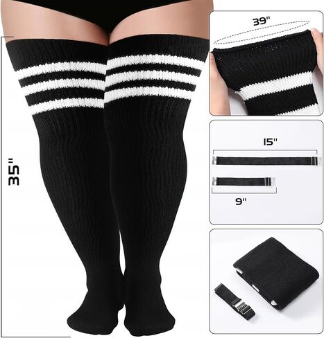 Plus Size Thigh High Socks for Thick Thighs, Extra Long Striped Thigh High Socks for Women in Saudi Arabia