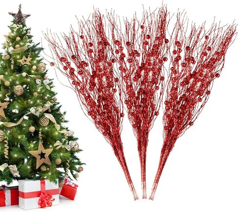 Christmas Artificial Glitter Berry Stem Decorations Decorative Bead Sticks Xmas Picks Glittery Twigs Branches for Christmas Tree Wreath Gift Vase Decor Party Ornaments Blue 24 PCS in Kuwait