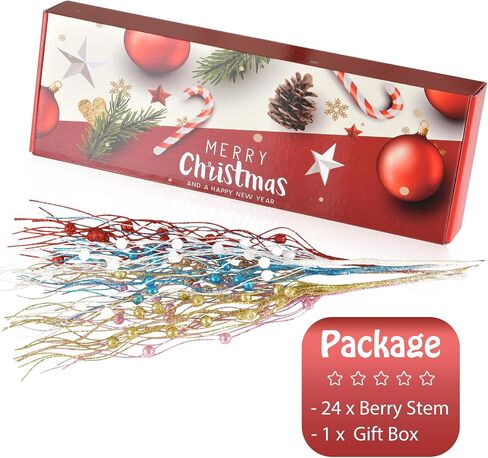 Christmas Artificial Glitter Berry Stem Decorations Decorative Bead Sticks Xmas Picks Glittery Twigs Branches for Christmas Tree Wreath Gift Vase Decor Party Ornaments Blue 24 PCS in Kuwait