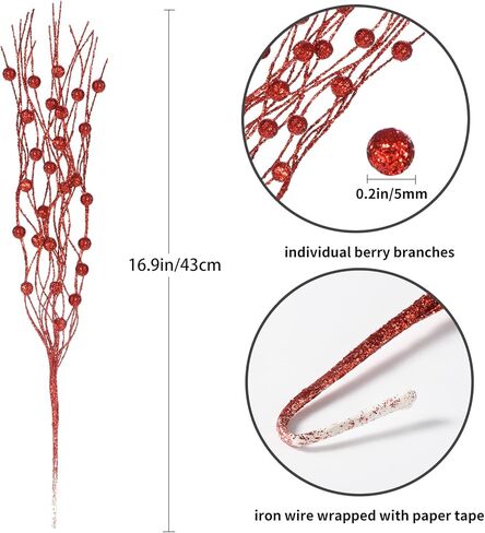 Christmas Artificial Glitter Berry Stem Decorations Decorative Bead Sticks Xmas Picks Glittery Twigs Branches for Christmas Tree Wreath Gift Vase Decor Party Ornaments Blue 24 PCS in Kuwait