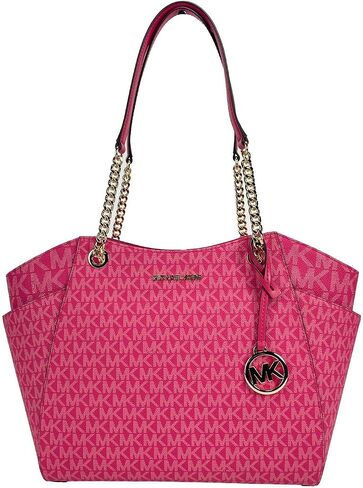 MICHAEL Michael Kors Women's Jet Set Travel Saffiano Large Chain Shoulder Tote, Style 35T5GTVT3L (Vanilla PVC/Strap Logo) in Saudi Arabia