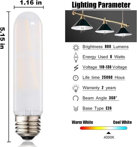 لمبة LEOOLS T10 Led متجمدة، لمبة إضاءة LED أنبوبية قابلة للتعتيم 8 وات، ما يعادل لمبة متوهجة 75 وات، 2700 ك أبيض دافئ ناعم، زجاج بلوري، قاعدة E26، لخزانة عرض الخزانة وما إلى ذلك، 3 عبوات. in Saudi Arabia