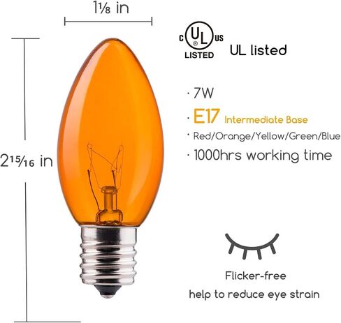 C9 Opaque Replacement Christmas Lights Bulbs Vintage Incandescent Red Green Blue White Orange Glass for Xmas String Lights Outdoor Indoor Holiday Decorations (E17 Base, 25 Count Multicolored) in Saudi Arabia