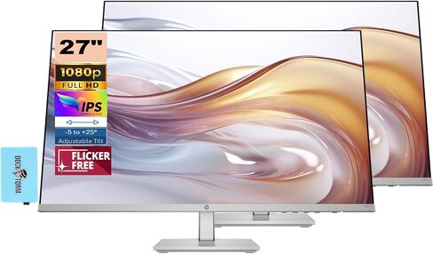 HP Series 5 524sw Monitor (Replaces M24FW) 94C21AA#ABA with Docztorm Dock, 24" FHD IPS (1920x1080)Display, HDMI, VGA, Flicker-Free, Ideal for Home & Business, White/Silver (2024 Latest Model) (2 Pack) in Saudi Arabia