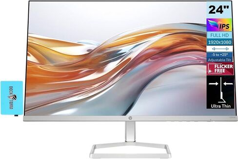 HP Series 5 524sw Monitor (Replaces M24FW) 94C21AA#ABA with Docztorm Dock, 24" FHD IPS (1920x1080)Display, HDMI, VGA, Flicker-Free, Ideal for Home & Business, White/Silver (2024 Latest Model) (2 Pack) in Saudi Arabia