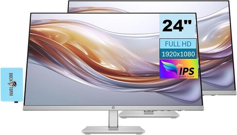 HP Series 5 524sw Monitor (Replaces M24FW) 94C21AA#ABA with Docztorm Dock, 24" FHD IPS (1920x1080)Display, HDMI, VGA, Flicker-Free, Ideal for Home & Business, White/Silver (2024 Latest Model) (2 Pack) in Saudi Arabia