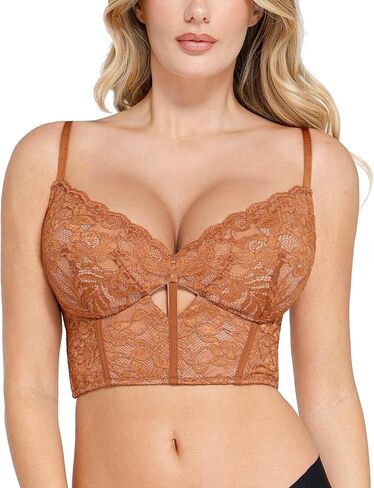 Popilush Shapewear Lace Bralette Corset Tops for Women Deep V Neck Bustier Top with Underwired Adjustable Strap Crop in Saudi Arabia