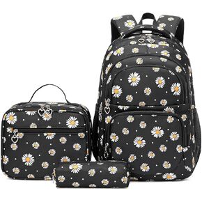 Sugaroom 3Pcs Lightweight Water Resistant Daisy Backpack for Girls Backpack with Lunch Box School Backpack Elementary Primary Kids Bookbags Set