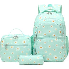 Sugaroom 3Pcs Lightweight Water Resistant Daisy Backpack for Girls Backpack with Lunch Box School Backpack Elementary Primary Kids Bookbags Set