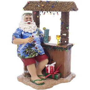 Kurt S. Adler, Inc. C2519 Kurt Adler 11" Beach Santa at Tiki bar Figure,Brown