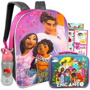 Disney Encanto Backpack with Lunch Box for Girls - Bundle with 16" Encanto Backpack, Encanto Lunch Bag, Water Bottle, Stickers, More (Encanto School Backpack)