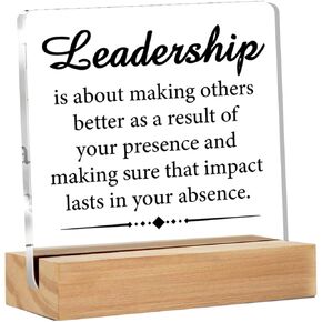 Leader Gifts for Women Men, Leadership Gifts Leadership Definition Clear Acrylic Desk Decorative Sign for Home Office, 4 x 4 Inches
