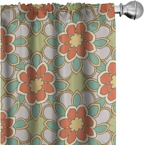 Ambesonne Floral Curtains, Print of Rhythmic Abstract Nostalgic 60's Flowers Petals Blossoms in Retro Tones, Window Treatments 2 Panel Set for Living Room Bedroom, Pair of - 28" x 63", Multicolor