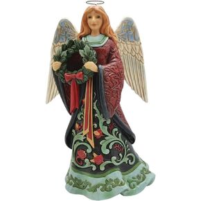 Enesco Jim Shore Heartwood Creek Holiday Manor Angel Holding Wreath Figurine, 9.25 Inch, Multicolor
