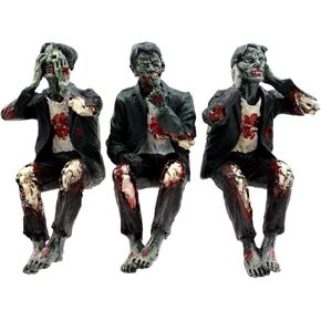 Ebros Gift 4" H Walking Dead Zombie See Hear Speak No Evil Figurine Set Walker with Peeling Flesh Decay Dead Rising Apocalypse PC Monitor Shelf Sitters Halloween Decor