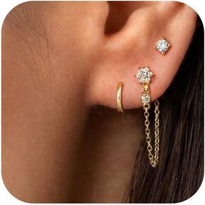 Ear Cuff Earrings for Women：Chunky Gold Hoop Earrings 14K Gold/Silver Plated Suspender Cuffs Hypoallergenic Lightweight Wrap Earlobe Studs Fashion Jewelry for Women Trendy