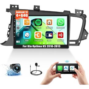 [2+64G] Android 13 Car Stereo for Kia Optima K5 2010-2013 with Apple Carplay&Android Auto,9 Inch Touch Screen Car Radio with Mirror Link GPS WiFi Bluetooth FM/RDS SWC AUX-in+Backup Camera