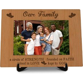 Family Pictures Frame, A Circle Of Strength, Founded On Faith, Joined In Love, Kept By God Photo Frame With Stand, Adoption Day Gifts For Family, Farmhouse Home Bedroom Decoration -A06