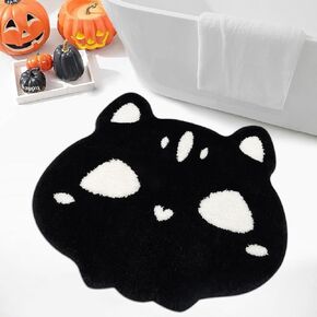 Halloween Bath Mat,Cat Skull Bathroom Rugs,Non-Slip Rugs Washable Halloween Rug for Halloween Bathroom Decor,Gothic Rug for Bathroom, Bedroom, Living (Black White, 24 * 28inch)