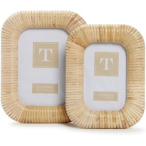 Two's Company Woven Rattan Set of 2 Photo Frame, Includes 2 Sizes, 4x6 and 5x7 Inches, Rattan, Home Decor Accessories
