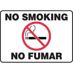 Accuform SBMSMK427MVS Adhesive Vinyl Spanish Bilingual Sign, Legend "NO Smoking/NO FUMAR" with Graphic, 7" x 10", Red/Black on White