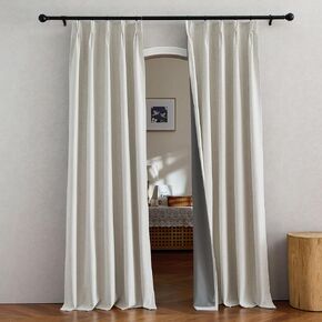 NICETOWN 100% Blackout Bedroom Curtains 96 inches Long, Pinch Pleated Linen Blend Sound Reducing Window Treatments Room Divider Thermal Drapes for Living Room, Oatmeal, W66 x L96, 2 Panels