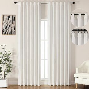 Pinch Pleated Curtains Linen Blackout Curtains 96 Inches Long Off White 100% Blackout Curtains for Bedroom Textured Thermal Curtains 2 Panels Light Blocking Curtains for Living Room Drapes